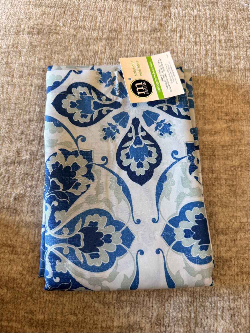 M Design Blue Floral Shower Curtain Panel - Elegant Bathroom Accent